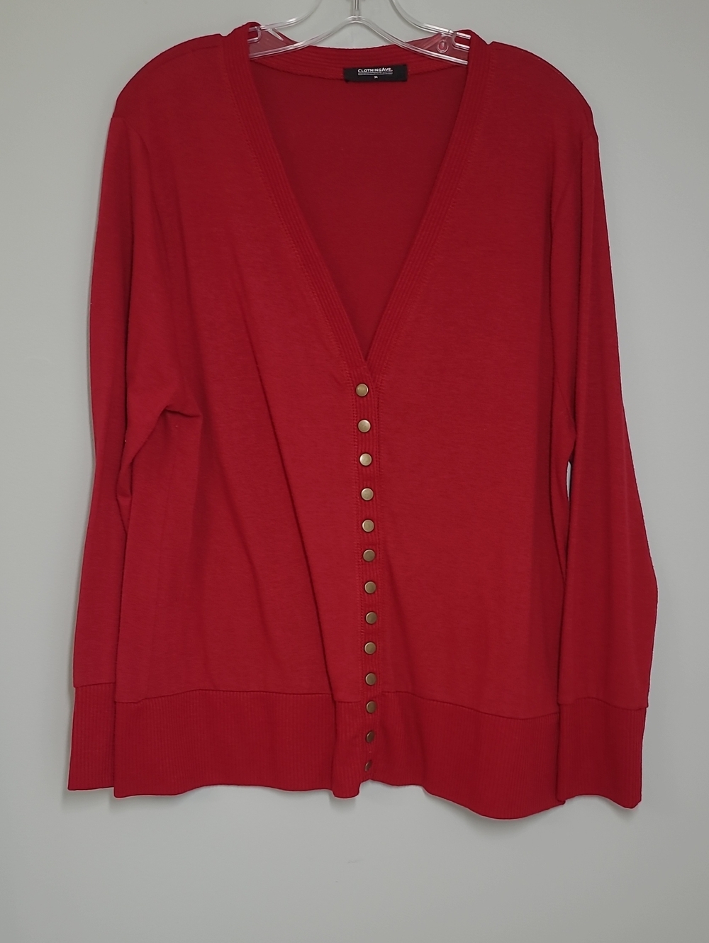 Clothing Avenue Red V-Neck Snap-Front Women's Sweater 3X